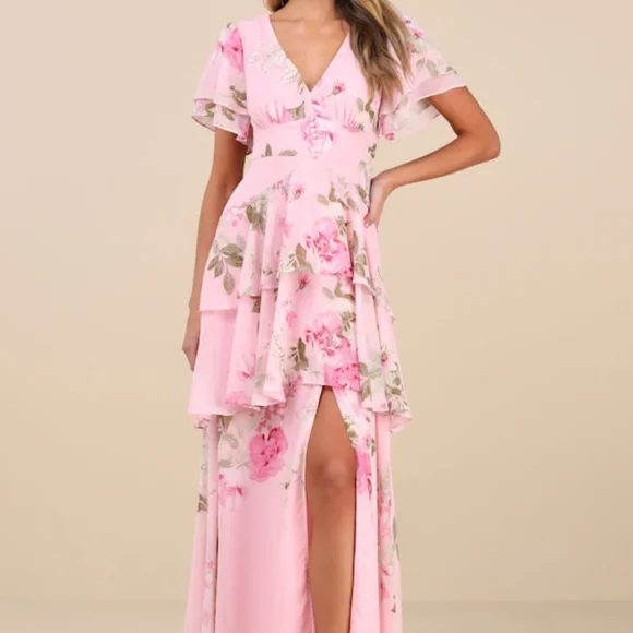 marigold maxi dress Marigold Orange Boho Floral Print Maxi Dress Yellow / L